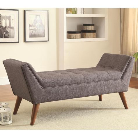 Retro Style Bench w/ Cushioned Padded Seats in Grey Linen Fabric Backless Sofa, Fireplace Bench, Upholstered Bench Bedroom, Fireplace Seating, Furnitur Ruang Keluarga, Decorating 101, Upholstered Bedroom, Apartment Decoration, Fabric Bench