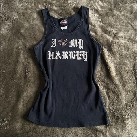 Cybery2k Harley Davidson bedazzled tank top. I heart... - Depop Bedazzled Tank Top, Grunge Mcbling, Virtual Wardrobe, 2000s Grunge, Diy Tops, Swaggy Outfits, Tokio Hotel, Virtual Closet, Lovely Things