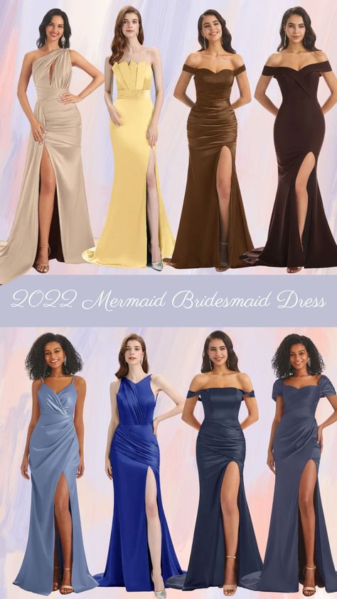 Having mismatched bridesmaid dresses has become very popular over the years. Not only is it a beautiful way to have your bridesmaids express their own personal style, but it’s also a great way to allow them to spend what they're comfortable with. Colour Of The Year 2022, Mix Match Bridesmaid Dresses, Mix And Match Bridesmaid Dresses, Mix Match Bridesmaids, Long Sleeve Mermaid Wedding Dress, Mismatched Bridesmaids, Mismatched Bridesmaid Dresses, Bridesmaid Dresses Online, Satin Bridesmaid Dresses