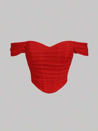 Cute Red Tops, Red Wishlist, Mod Off, Top Rojo, Red Off Shoulder Top, Red Corset Top, Red Corset, Red Tops, Red Bra