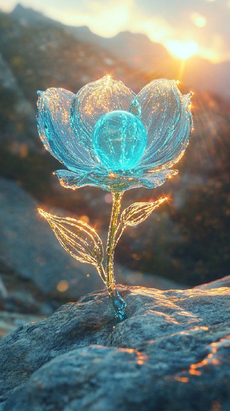 Prompt 👉glass flower sitting on top of a cliff, digital art, by Mari Bashkirtseva, glowing drop threads, mobile wallpaper, beautiful glass work, blue - petals, poppy, transparent hydrogen. beautiful, glass skin, bubbles in glass, sun rays, play of light with glass, glitter and reflection, on top of the mountains, stunning screenshot, mobile wallpaper, Renee Lalique, complex and intricate, crystal clear, incredibly beautiful wallpaper 👉 if Like, please Follow and Share AI Graphics Studio 👇Con... Night Cafe, Wallpaper Beautiful, Draw Together, Glass Glitter, Glass Work, Chocolate Hearts, Beautiful Wallpaper, Flowers Wallpaper, Glass Skin