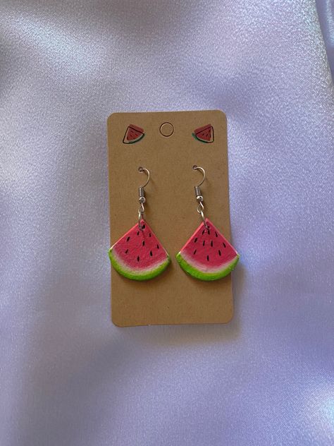 Clay Earrings Diy Ideas Cute, Watermelon Clay Earrings, Diy Summer Earrings, Fruit Clay Earrings, Painted Clay Earrings, Polymer Clay Earrings Diy Ideas, Funky Clay Earrings, Clay Earrings Diy Ideas, Clay Earrings Ideas