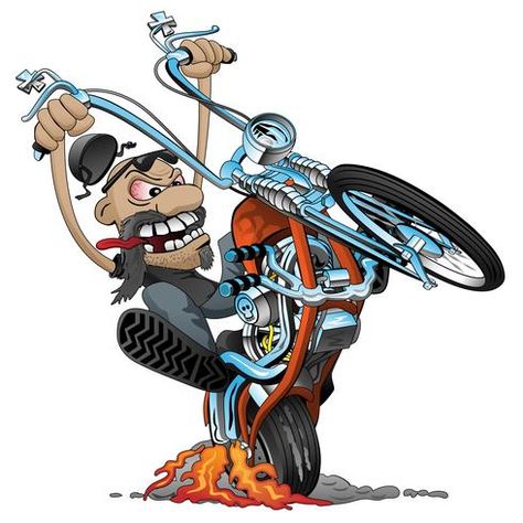 Crazy biker on an old school chopper motorcycle cartoon vector illustration Art Moto, Motorcycles Logo Design, Old School Chopper, Motorcycle Artwork, Biker Tattoos, Motorcycle Drawing, Motorcycle Illustration, Motorcycle Logo, Biker Art