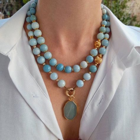 Bold Bohemian, Bright Necklace, Large Bead Necklace, Chunky Bead Necklaces, Semiprecious Stone Jewelry, Amazonite Necklace, Women's Necklace, Necklace With Pendant, Necklace Layered