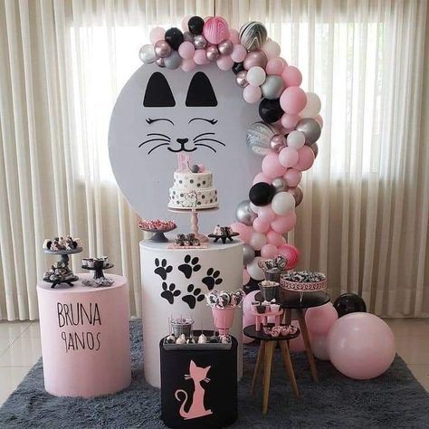 Third Birthday Girl, Kitten Birthday Party, Dog Themed Birthday Party, Cat Themed Birthday Party, Cat Balloons, Kitten Party, Kitten Birthday, Ballerina Birthday Parties, Simple Birthday Decorations