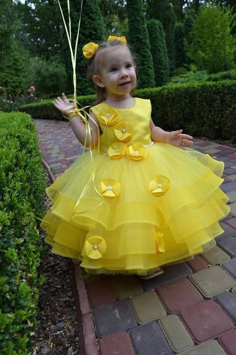 1st Birthday Girl Dress, Yellow Baby Dress, Baby Frock Pattern, African Dresses For Kids, Kids Dress Wear, Birthday Girl Dress