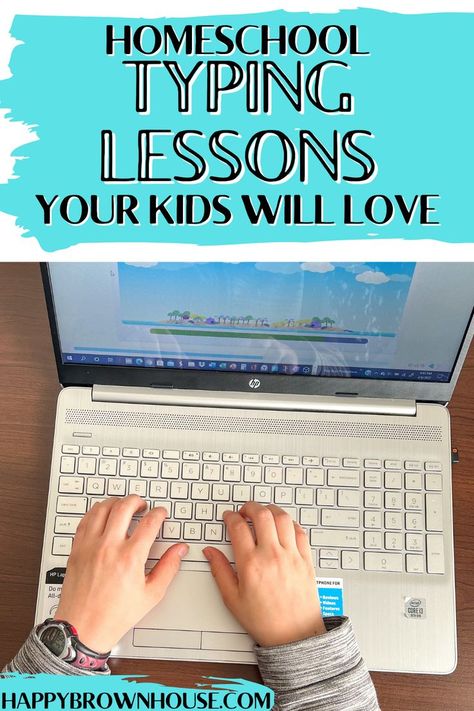 Child's hands on a computer keyboard practicing typing with computer keyboard lesson. There is text that reads "Homeschool Typing Lessons Your Kids Will Love". Homeschool Typing Curriculum, Typing Lessons, Ready For College, Learn To Type, Year Planning, Coding Lessons, Computer Lessons, Learn Computer, Kids Computer