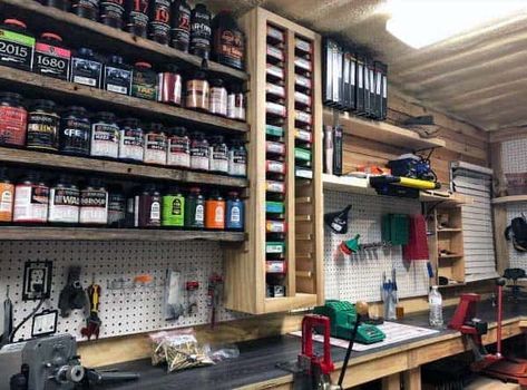 Home Design Ideas Reloading Bench Reloading Table, Reloading Bench Plans, Reloading Room, Diy Garage Work Bench, Diy Garage Bar, Gear Room, Diy Garage Storage Cabinets, Reloading Bench, Garage Shelves