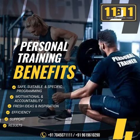 Personal Training benefits.....👇
 
* Safe, suitable and specific programming
* Motivational & Accountability
* Fresh ideas & Inspiration
* Efficiency
* Support
* Results
.
.
Join Us - For gym 📞-
+91 7045071111,
+91 9619610290
 
For nutrition 📞 -
+91 9920208217
+91 9920108217 Rock Hard Abs Workout, Easy Daily Workouts, Personal Training Quotes, Hard Ab Workouts, Rock Hard Abs, Personal Training Programs, Personal Training Business, Gym Wallpaper, Fitness Flyer