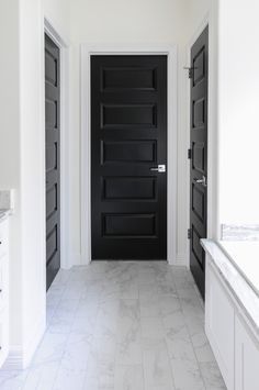 Fixer Upper House, Black Interior Doors, Alabaster White, Black And White Interior, Fired Earth, White Doors, Minimal Decor, Black Doors, Bedroom Doors