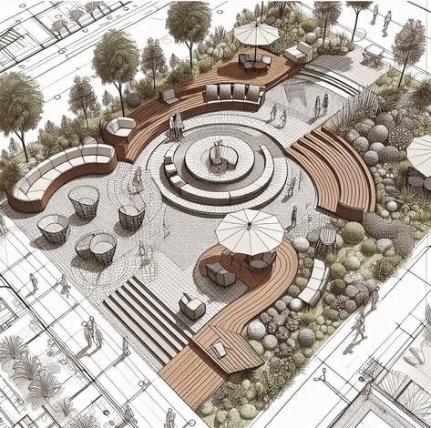 Multilevel Parking Design, Restaurant Landscape Design Plan, Landscape Architecture Plan Rendering, Urban Park Landscape Design Plan, Garden Rooftop Design, Public Space Design Plan, Outdoor Public Space Design, Picnic Area Landscape Architecture, House Parking Area Design