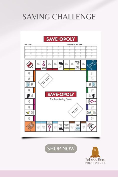 Reach your savings goals in a fun, engaging way with the Saveopoly savings game! 🤑💸 Fun Money Saving Games, Saveopoly Free Printable, Saveopoly Challenge, Saving Money Weekly, Saving Money Monthly, Bujo Tracker, Savings Game, 2025 Journal, Envelope Stuffing