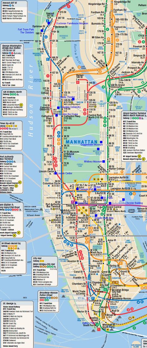 Large detailed subway map of Manhattan. Manhattan large detailed subway map  | Vidiani.com | Maps of all countries in one place Metro Nyc, New York Restaurants, Nyc Subway Map, New York Trip, Ny Map, Ny Subway, Underground Tube, Subway System, Manhattan Map