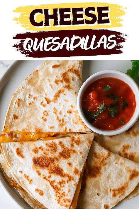 Meals don't get much easier than these tasty cheese quesadillas! With just four ingredients, they're simple, quick, and sure to please. Stuffed Quesadilla Recipes, Chicken Cheese Quesadilla Recipe, Quesadilla Appetizers Party, Low Carb Cheese Quesadilla, Quasidia Recipes, Cheese Quesadillas Easy, Quasadias Recipes, Mini Quesadillas Appetizers, Low Calorie Quesadilla