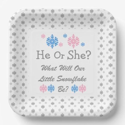 He or she? What will our little snowflake be? Winter snowflake gender reveal #ad Snowflake Gender Reveal, Shower Items, Baby Shower Items, Christmas Baby Shower, Winter And Christmas, Snowflake Christmas, Winter Snowflakes, He Or She, Paper Plate