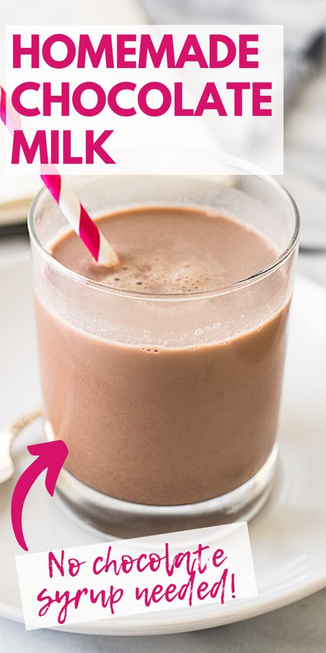 This recipe for Chocolate Milk for One makes one cup of amazing, delicious, really good chocolate milk with just four ingredients. Chocolate Milk From Cocoa Powder, Chocolate Drink Mix Recipe, How To Make Chocolate Milk With Cocoa, How To Make Chocolate Milk With Cocoa Powder, Chocolate Milk Mix Diy, Cacao Chocolate Milk, Homemade Chocolate Milk Recipe, Cold Chocolate Milk, Diy Chocolate Milk Powder