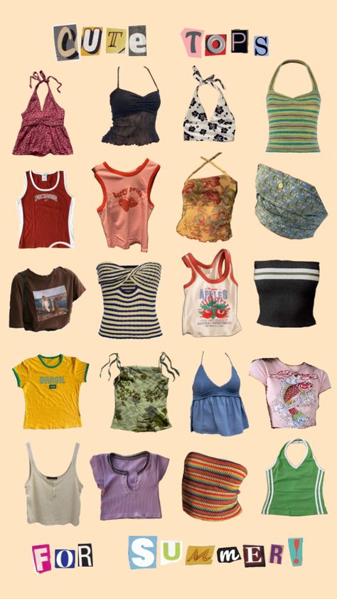 cute tops for summer! #summer #holiday #vacation #summeraesthetic #outfitinspo #aesthetic #myfirstshuffle Cute Tops For Summer, Summer Tops Aesthetic, Thrift Flips, Tops For Summer, Tøp Aesthetic, Holiday Vacation, Summer Skirts, Summer Holiday, Aesthetic Outfits