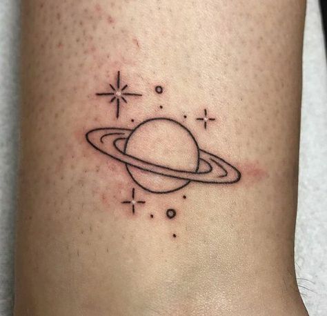 Saturn Tattoo. Tatoos Cute Girly, Saturn Matching Tattoos, Mini Saturn Tattoo, Disco Saturn Tattoo, Galaxy Small Tattoo, Planets Tatoos, Cute Saturn Tattoos, Tattoo Ideas Saturn, Space Tattoos Small Simple