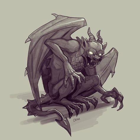 Gargoyle by Okha on DeviantArt Gargoyle Character Design, Gargoyle Sketch, Gargoyle Illustration, Dnd Icon, Gargoyle Drawing, Horned King, Gargoyles Characters, Gargoyles Art, Gargoyle Tattoo