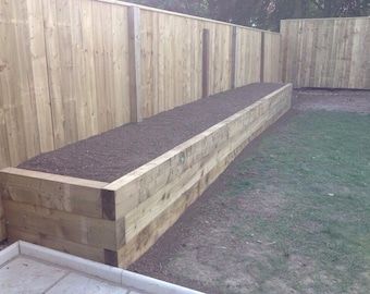 Garden Lawn Edging, Sleeper, Timber, Wood, No DIG, No Concreting, Easy Assembly, Fast Delivery, Great Britain - Etsy UK Small Garden Bed Ideas, Garden Lawn Edging, Garden Planter Box, Small Patio Design, Garden Planter Boxes, Front Garden Design, Painted Patio, Garden Paving, Back Garden Design