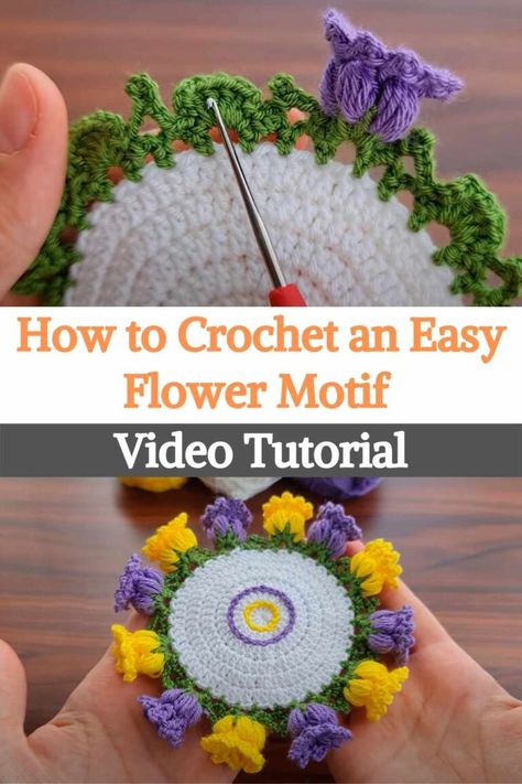 Spring is here, so it's the perfect time to start knitting a new floral motif, and the Knitting Love YouTube channel has the right way to show you how. This type of motif makes for a very relaxing job and it is also a very quick project, and when you finish it you will have a beautiful piece of art that you can use to decorate your home. They light up a room and are fun to create. You can even weave flowers while there is still frost on the ground, so don't worry if spring hasn't come yet... Crochet Flower Coasters Free Pattern, Diy Mandala, Crochet Coasters Free Pattern, Coaster Pattern, Crochet Flowers Easy, Crochet Flowers Free Pattern, Crochet Coaster Pattern, Crochet Motif Patterns, Easy Crochet Projects