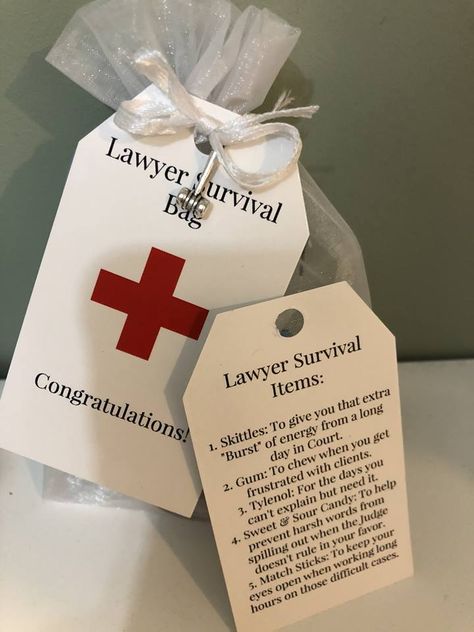 Lawyer Survival Kit with Gavel Charm. If interested in placing an order contact us @ Favor4loveboutique@gmail.com or message us on Facebook. Great gifts for Graduation. Law School Graduation Party, Law School Graduation Gift, Survival Kit Gifts, School Survival Kits, Attorney Gifts, Thanksgiving Messages, Law School Graduation, Survival Kits, Lawyer Gifts