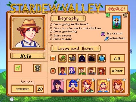 stardew valley profile template Stardew Template, Stardew Valley Profile Template, Stardew Valley Template, Stardew Valley Profile, Stardew Valley Winter, Anime Notion Template, Stardew Valley Clothes Guide, Home Notion Template, Stardew Valley Outfit Ideas