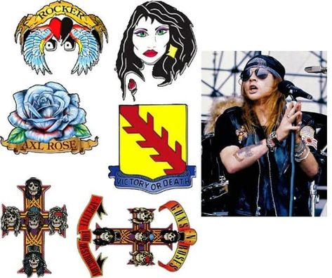 Axl Rose complete set of Fake Temporary Tattoos Axl Rose Costume, Axl Rose Tattoo, Axl Rose And Slash, Halloween Costume 2022, Rosé Halloween, Rose Costume, Custom Temporary Tattoos, Tattoo Transfers, Fancy Dress Outfits