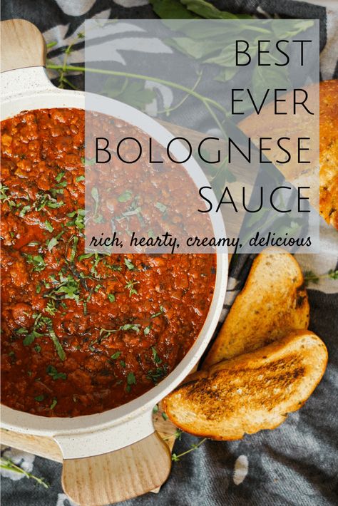 The best bolognese sauce recipe you will ever taste! This savory homemade bolognese sauce with bacon, pork and beef makes a delicious rich and hearty dinner. The complex layers of flavors in this Italian sauce are best served over spaghetti, linguini or your favorite pasta. #bolognese #pasta #sundaydinner #italianfood #slowcooker