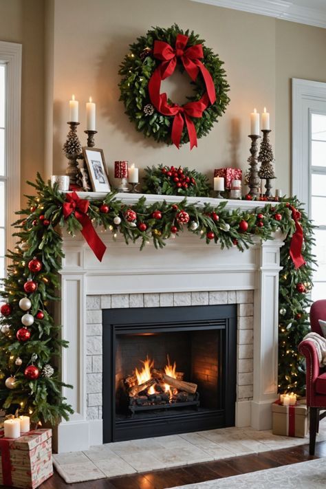 Rustic Lantern Centerpieces, Christmas Mantel Decor, Mantel Decor Ideas, Christmas Fireplace Decor, Creative Christmas Trees, Christmas Mantel, Christmas Mantel Decorations, Christmas Mantle, Christmas Living Rooms