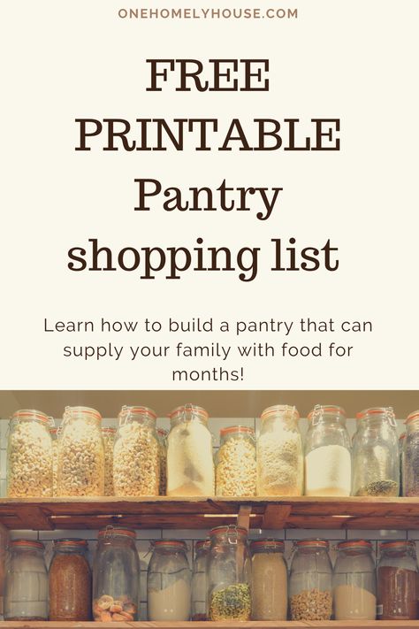 This guide to stocking a pantry plus FREE printable shopping list will help you prep like a pioneer! Pantry Stocking List, Homestead Pantry List, Prepped Pantry List, Stock A Pantry Shopping Lists, Pantry Stock Up List, Prepped List, Winter Pantry Stock Up List, Prepper Pantry List, Stocking A Pantry