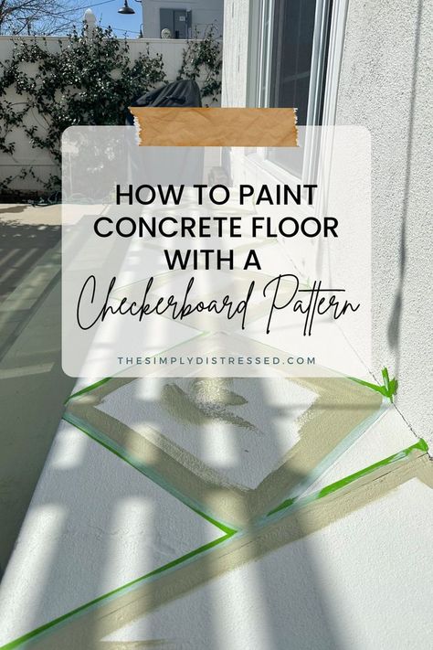 Here is an easy how to paint a checkerboard floor on concrete to make a big impact on a budget. See how easy it is to transform your space. Paint Concrete Floor, Diy Checkerboard, Painted Cement Floors, Checkerboard Floors, How To Paint Concrete, Concrete Front Porch, Stencil Concrete, Paint Concrete Patio, Paint Concrete