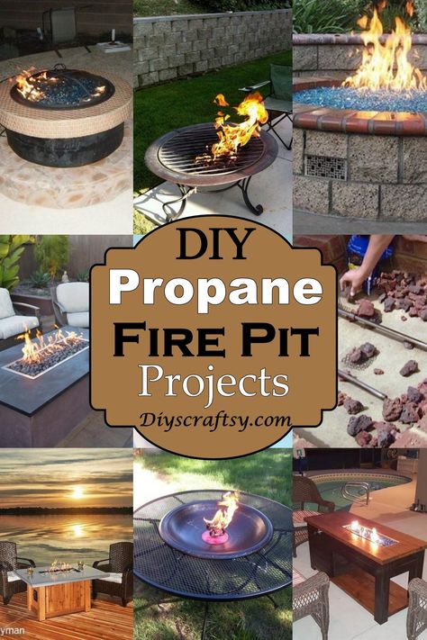 19 DIY Propane Fire Pit Projects - DIYS Craftsy Gas Fire Pit Ideas Backyard Diy Projects, Diy Glass Fire Pit Table, How To Make A Propane Fire Pit Table, Patio Fire Pit Ideas Propane, Home Made Propane Fire Pit, Base For Fire Pit, Diy Deck Fire Pit, Diy Gas Fireplace Outdoor, How To Make A Gas Fire Pit