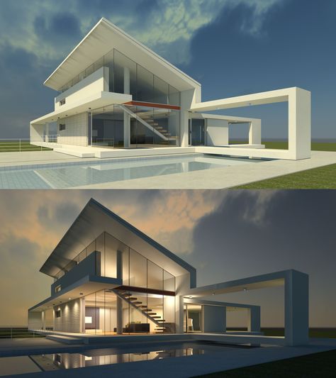 3d max exterior design design. day and night #3dsmax 3ds Max Architecture, 3d Max Render, Architecture Rendering Photoshop, 3ds Max Design, Fitness Ideas, 3d Architecture, Architecture Graphics, House Exterior Design, Architectural Visualization