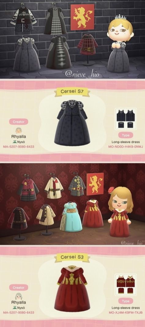 Animal Crossing Game Of Thrones, Acnh Game Of Thrones, Ac Outfits, Game Of Thrones Dress, Outfits Muslim, Game Of Throne, Animal Crossing 3ds, Acnh Design, Acnh Codes