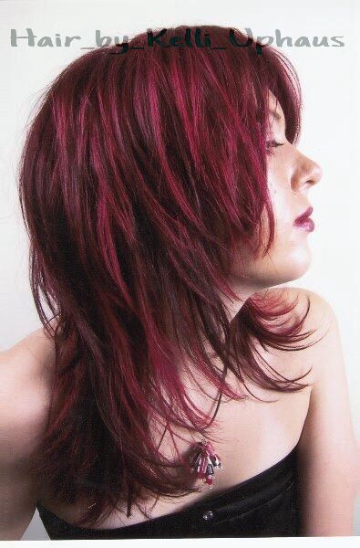 Red long layers shag hair Shag Hairstyles Dyed, Grungy Layered Hair, Burgundy Shag Hair, Extreme Layers Medium Hair, Alternative Layered Hair, Layered Hair Shag, Red Hair Shag Cut, Alternative Shag Hair, Shag Red Hair