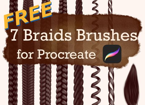 Download these 7 amazing and handsome braid Procreate brushes for free. By adding these braids, you can use them to complete the full feminine look of the character. Seven brushes give you the ability to realize any idea. You can draw illustrations with a realistic look of hair braid with the pencil of the iPad. Hair Brush Procreate, Brush Procreate Free, How To Make Braids, Procreate Brushes Download, How To Draw Braids, Curly Hair Brush, Brush Procreate, Best Procreate Brushes, الفن الرقمي