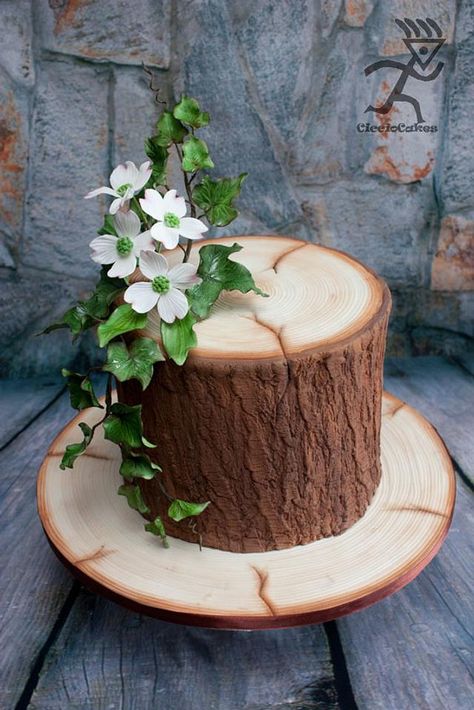 Tree Trunk Cake, Tree Stump Cake, Edible Flowers Cake, Cake With Flowers, Mini Torte, Woodland Cake, Quick Cake, Log Cake, Tree Stumps