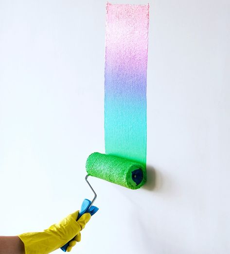 Diy Tie Dye Wall Paint, Glitter In Wall Paint, Neon Painted Walls, Tie Dye Wall Paint, Iridescent Wall Paint, Multi Color Wall Paint Ideas, Colorful Painted Walls, Colorful Wall Ideas, Ombre Wall Paint Diy