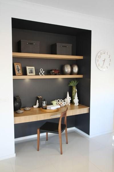 Top 50 Best Built In Desk Ideas - Cool Work Space Designs Closet Desk, Desk Nook, Home Office Closet, Interior Wall Colors, Small Workspace, Interior Design Minimalist, Closet Office, Office Nook, Floating Desk