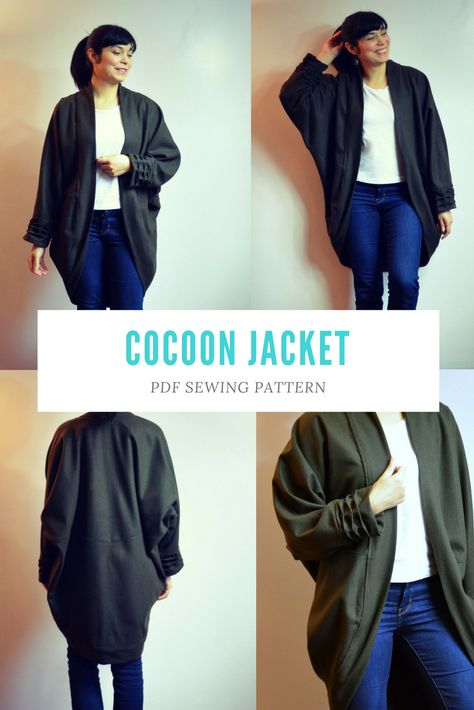 Mood Jacket Pattern, Cocoon Cardigan Pattern Sewing, Cocoon Jacket Pattern Free, Free Cardigan Sewing Pattern, Wrap Jacket Pattern, Kimono Jacket Pattern Free, Cocoon Coat Pattern, Cacoon Coat, Sultry Winter