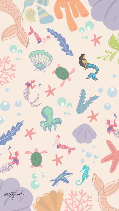 Mermaid Things, Helloween Wallpaper, Whats Wallpaper, Mermaid Wallpapers, Wallpaper Wa, Desain Quilling, Cute Summer Wallpapers, Wallpaper Doodle, Cute Pastel Wallpaper