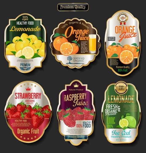 Labels for organic fruit Premium Vector | Premium Vector #Freepik #vector #food #label #fruit #packaging Fruit Labels, Organic Recipes Healthy, Fruit Packaging, French Breakfast, Juice Packaging, Alcohol Packaging, Strawberry Juice, Strawberry Slice, Drink Labels