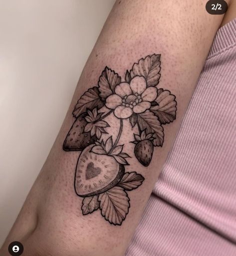 Dessert Tattoo, Matryoshka Tattoo, Hen Tattoo, Medium Size Tattoos, Strawberry Tattoo, Fruit Tattoo, Feminine Tattoo Sleeves, Light Tattoo, Vine Tattoos