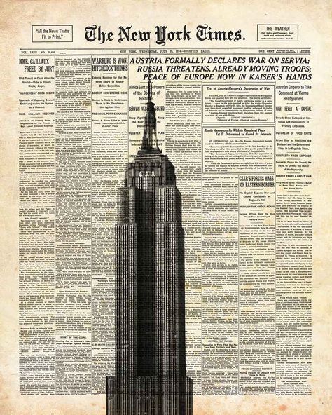 "Empire State Building on New York Times paper. NYC wall art print 8x10. Digital download. Digital JPG file. * Print for room decoration! ITEM DETAILS: ------INSTANT DOWNLOAD---- No physical print will be shipped--- For 8\" X 10\" print. This file is for your personal use only, Non-commercial use! ITEM DETAILS: You'll get 1 JPG File- high resolution - 250 DPI, in 1 size: 8\"X 10\" The final quality of the print depends on the the quality of the printer and the type of paper used. Please NOTE! In 8x10 Poster Prints, New York Calligraphy, Nyc Poster Aesthetic, New York Vintage Poster, New York Aesthetic Collage, New York Times Aesthetic, New York Poster Aesthetic, Vintage City Aesthetic, New York Times Paper