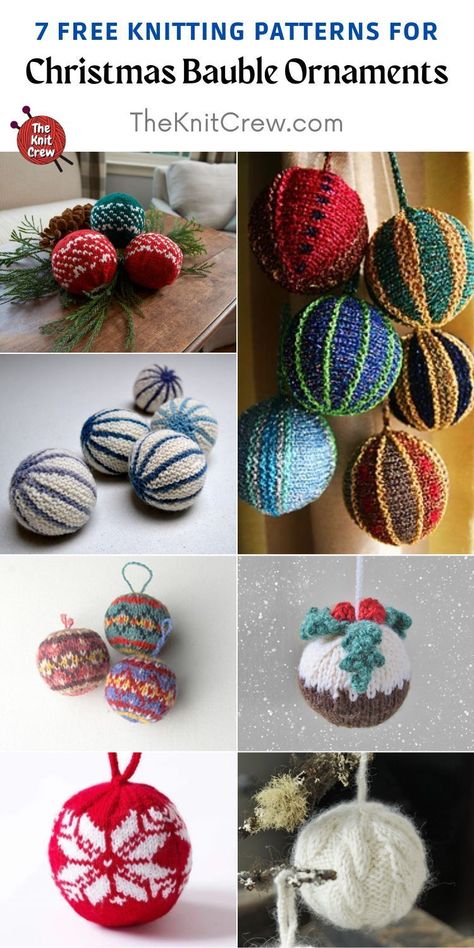 Knitted Christmas Baubles Free Patterns, Knitted Christmas Balls Free Pattern, Knitted Ornaments Free Pattern, Knitted Christmas Balls, Knit Ornaments Patterns Free, Knitted Christmas Decorations Free, Knitted Christmas Ornaments Free Pattern, Knitting Patterns For Christmas, Knitted Christmas Ornaments