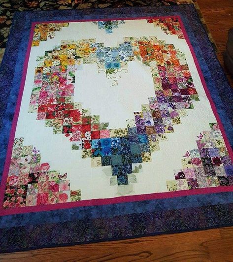 Boho Heart Quilt Pattern, Heart Quilt Patterns Free, Wedding Quilts Ideas Free Pattern, Watercolor Quilt Patterns, Christian Quilts, Confetti Quilt, Valentine Quilts, Heart Quilts, Patchwork Quilting Designs