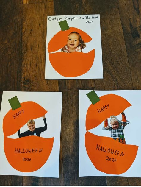 Pumpkin Picture Crafts Preschool, First Day Of Fall Crafts Preschool, Fall Photo Craft Preschool, Pumpkin Infant Crafts, Infant Pumpkin Activities, October Activities Preschool, Preschool Daycare Activities, Pumpkin Patch Party Ideas, October Crafts For Toddlers