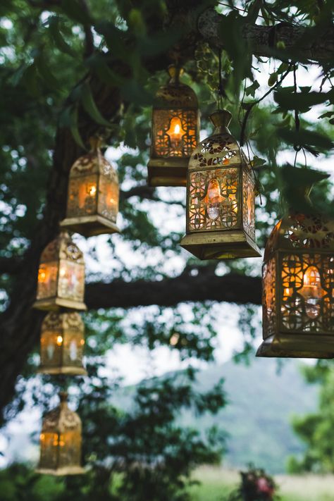 Lantern Lighting Wedding, Wedding Lantern, Gold Lanterns Wedding, Outdoor Wedding Lanterns, Lantern Wedding, Lantern Lit Wedding Aisle, Hanging Lanterns Tree Wedding, Lanterns Hanging From Trees, Lantern In Forest