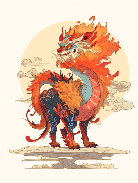 Lion Dragon, Chinese Dragon Art, Chinese Lion, Mythological Animals, Mythological Characters, Fantasy Ideas, Joker Artwork, Japanese Mythology, Dragon Sketch